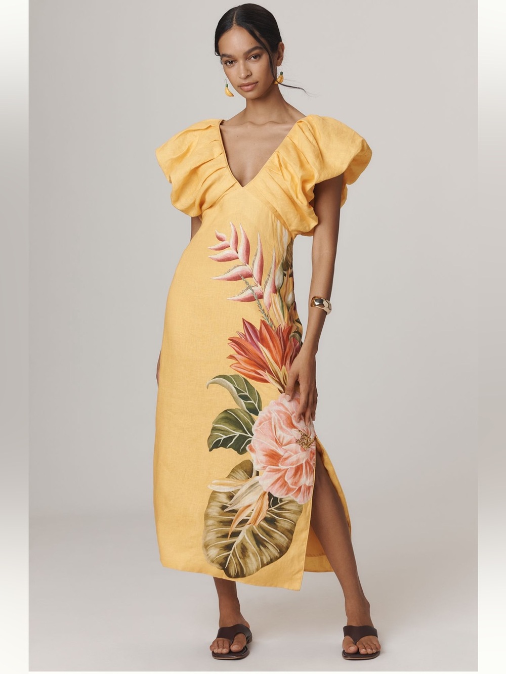 FARM Rio Spring‎ Awakening Euroflax Premium Linen Midi Dress XS